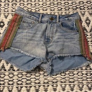 Jean Shorts with Tribal Print Sides